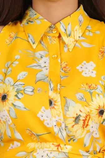 Yellow printed sleeveless dress
