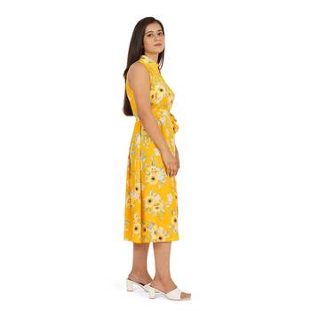 Yellow printed sleeveless dress 3