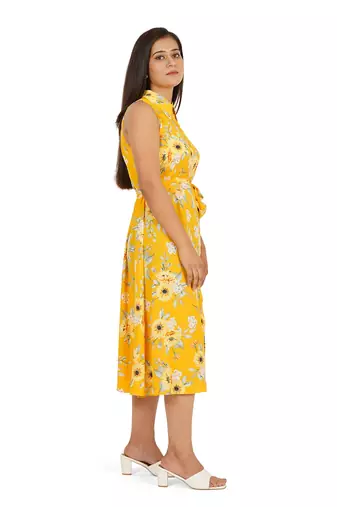 Yellow printed sleeveless dress