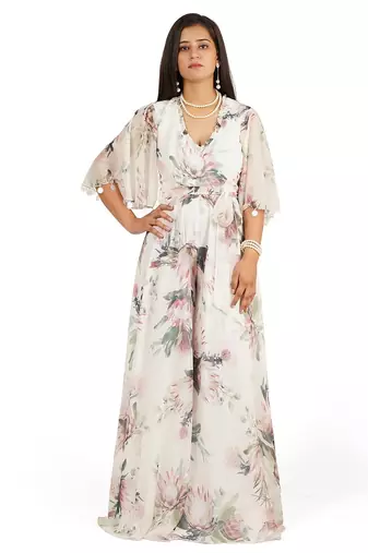 Flower digital printed jump suit