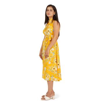 Yellow printed sleeveless dress 4