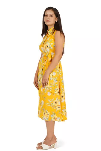 Yellow printed sleeveless dress