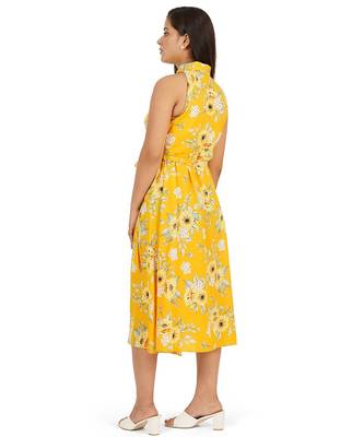 Yellow printed sleeveless dress 5