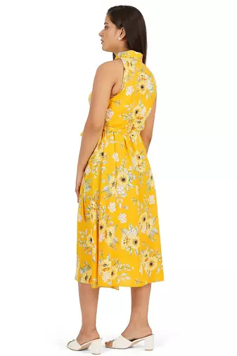 Yellow printed sleeveless dress