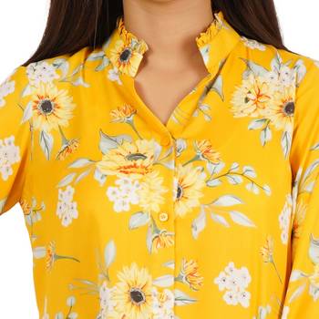 Yellow printed full sleeve short dress 2