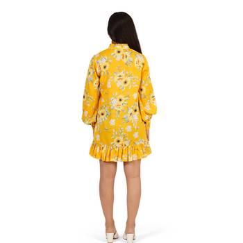 Yellow printed full sleeve short dress 5