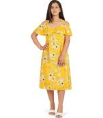 Yellow printed off shoulder ruffle dress