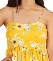 Yellow printed noodle strap short dress