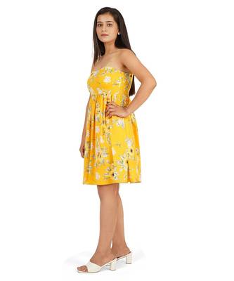 Yellow printed noodle strap short dress 4