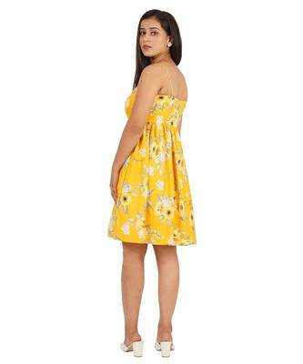 Yellow printed noodle strap short dress 5