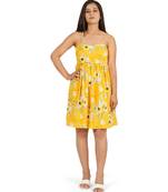 Yellow printed noodle strap short dress