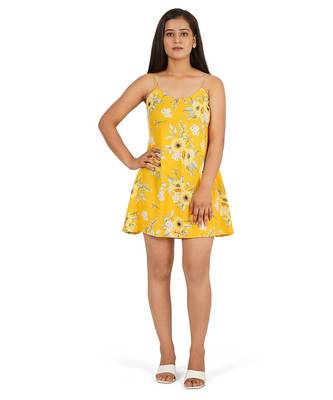 Yellow printed a-line short dress 1
