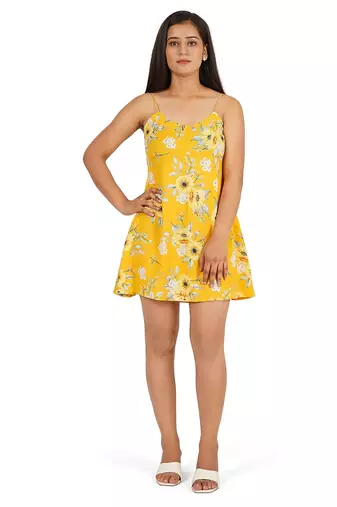 Yellow printed a-line short dress