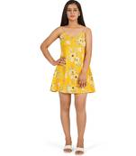 Yellow printed a-line short dress
