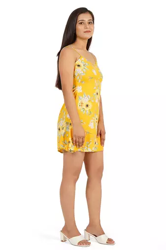 Yellow printed a-line short dress