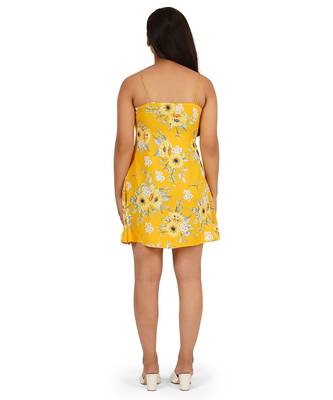 Yellow printed a-line short dress 5