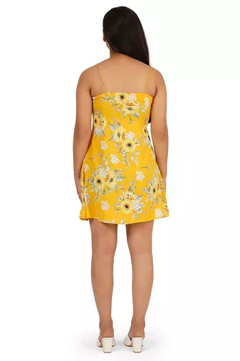 Yellow printed a-line short dress