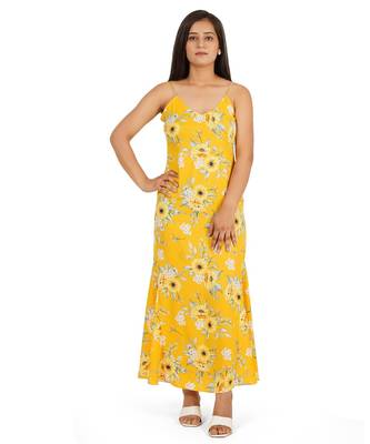 Yellow printed a-line long dress 1