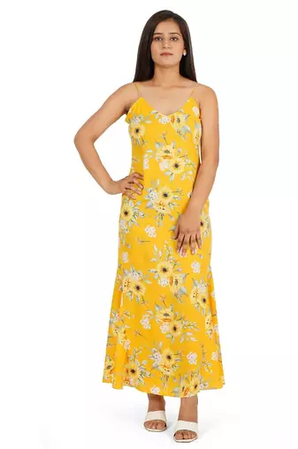 Yellow printed a-line long dress
