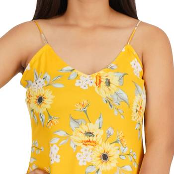 Yellow printed a-line long dress 2