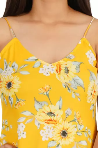 Yellow printed a-line long dress