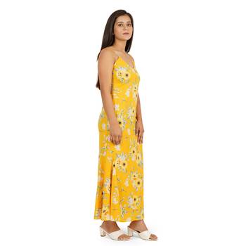 Yellow printed a-line long dress 3