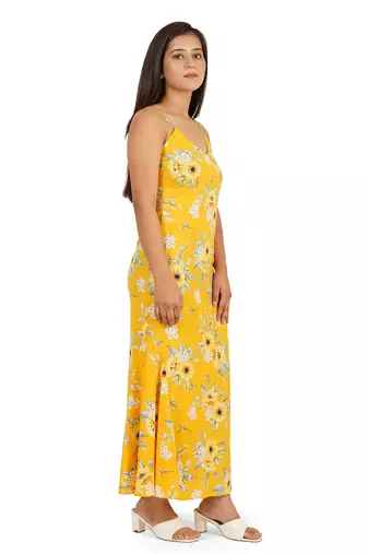 Yellow printed a-line long dress