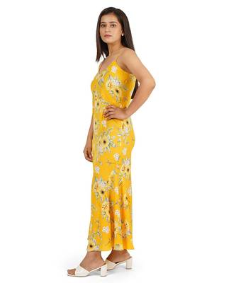 Yellow printed a-line long dress 4