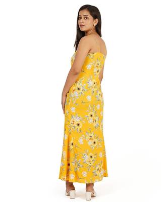 Yellow printed a-line long dress 5