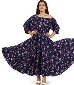 Blue one side off-shoulder full flare long dress