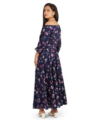 Blue one side off-shoulder full flare long dress 5