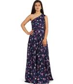 Blue long full flare one shoulder dress