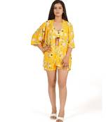 Yellow printed shorts bustier kaftan jacket