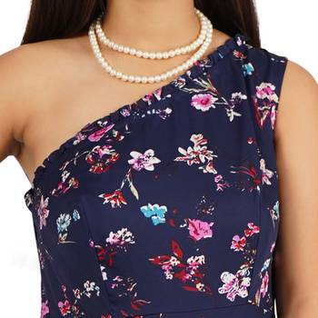 Blue long full flare one shoulder dress 2