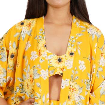 Yellow printed shorts bustier kaftan jacket 2