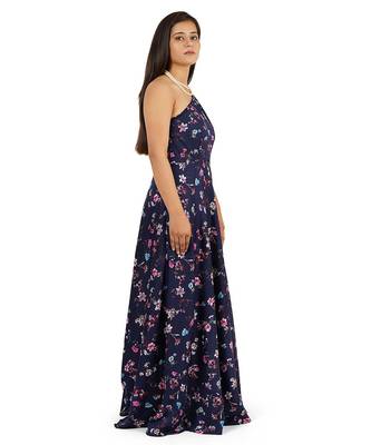 Blue long full flare one shoulder dress 3