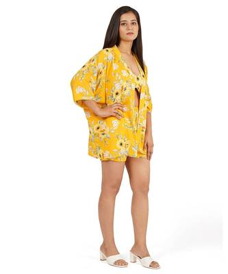 Yellow printed shorts bustier kaftan jacket 3
