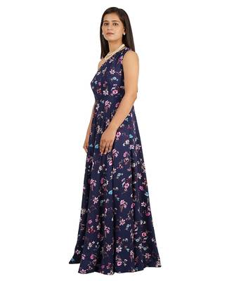 Blue long full flare one shoulder dress 4