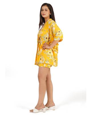 Yellow printed shorts bustier kaftan jacket 4