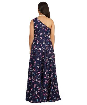 Blue long full flare one shoulder dress 5