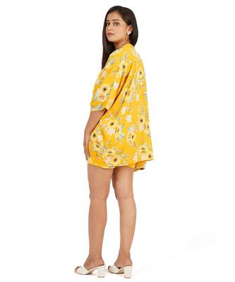 Yellow printed shorts bustier kaftan jacket 5