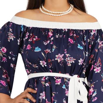 Blue off-shoulder knee length dress 2