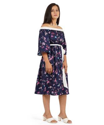 Blue off-shoulder knee length dress 3