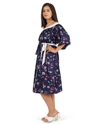 Blue off-shoulder knee length dress 4