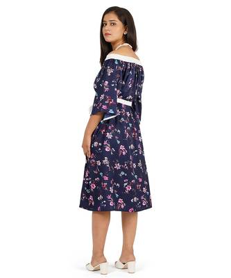 Blue off-shoulder knee length dress 5