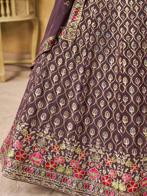 purple zari embroidered georgette lehenga set choli with dupatta 6