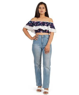 Blue off shoulder ruffle top 1
