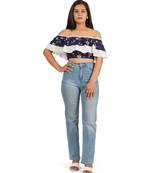 Blue off shoulder ruffle top