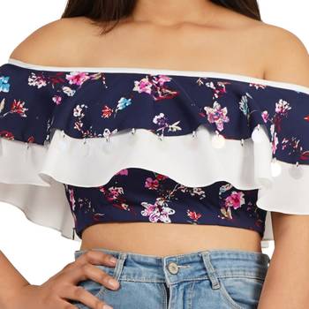 Blue off shoulder ruffle top 2