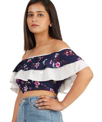 Blue off shoulder ruffle top 3